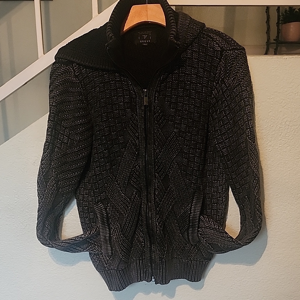 Guess Men's Dark Gray Zip-Up Sweater